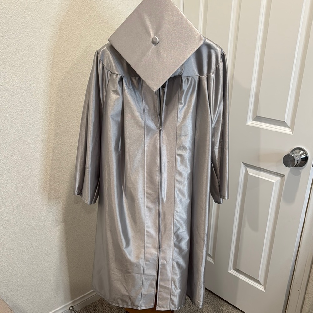Silver Graduation Gown and Cap Set